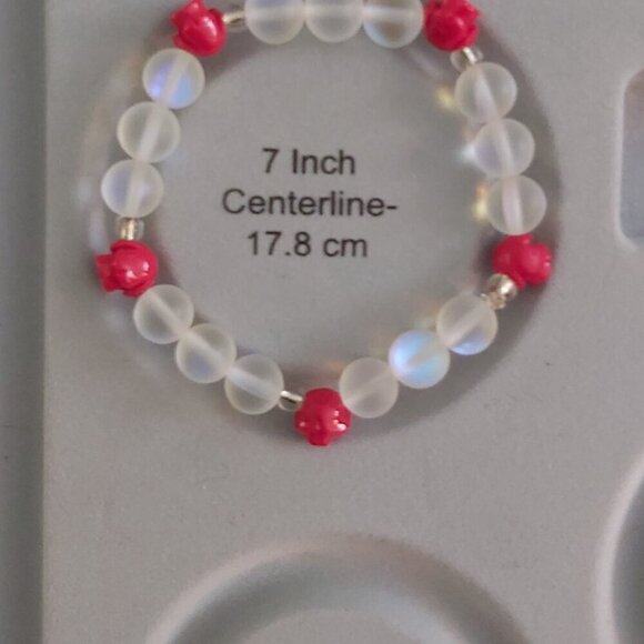 Handmade 7 Inch Rose Buds & Moon Crystal Bead Bracelet | Glass Spacer Slip-On - Picture 3 of 4